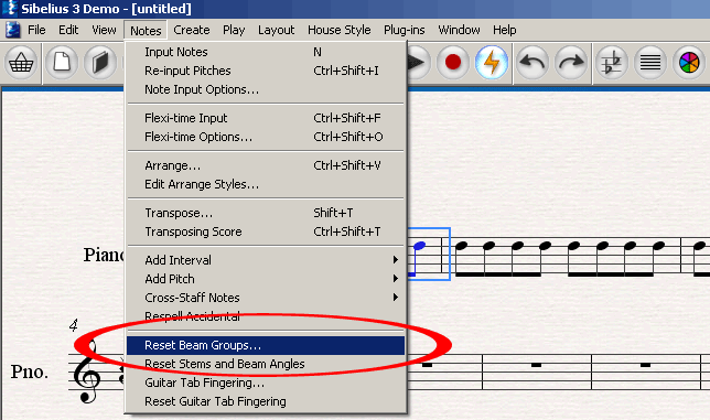 Wybierz "Notes/Reset Beam Groups"